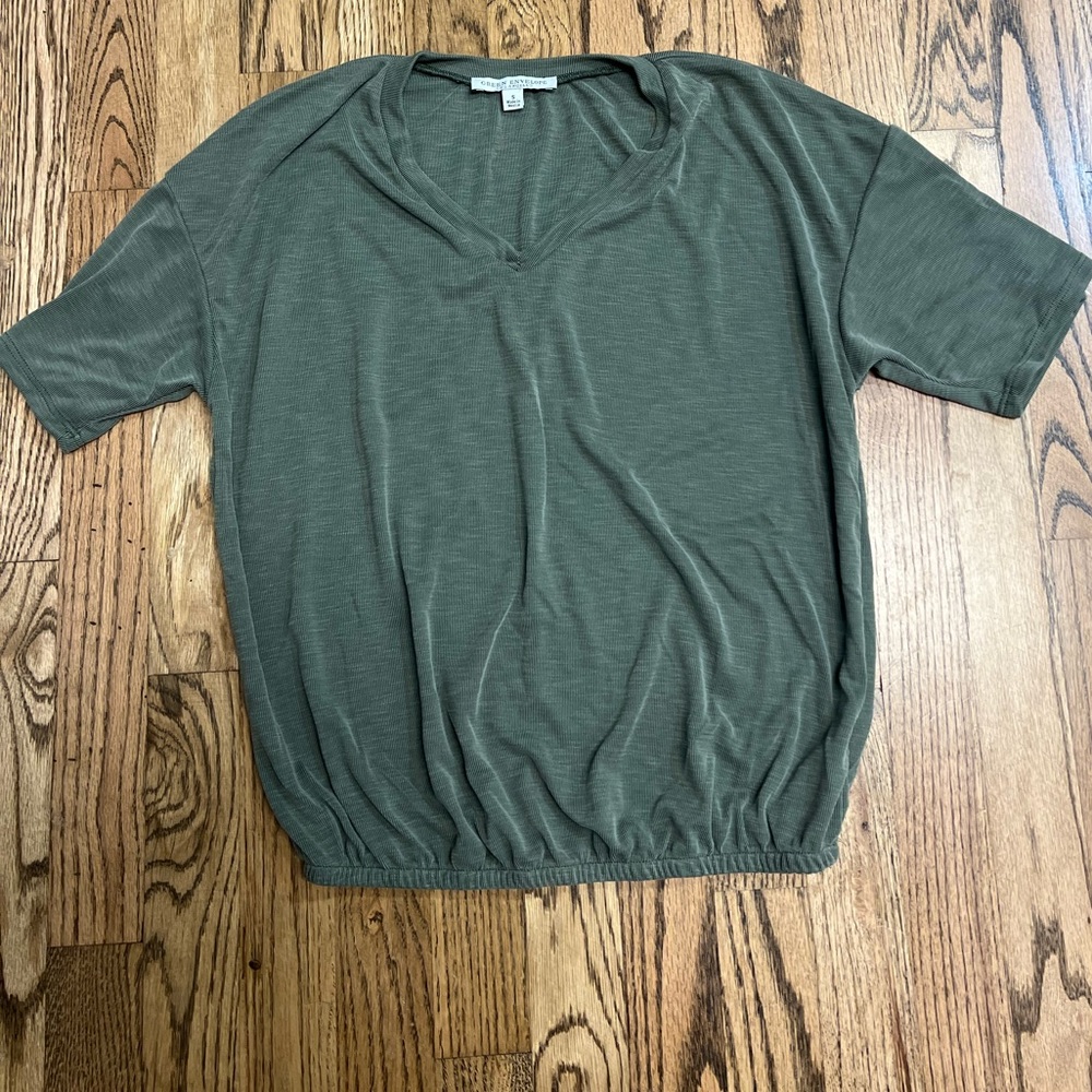 Olive Green Cropped Elastic Top Size Small